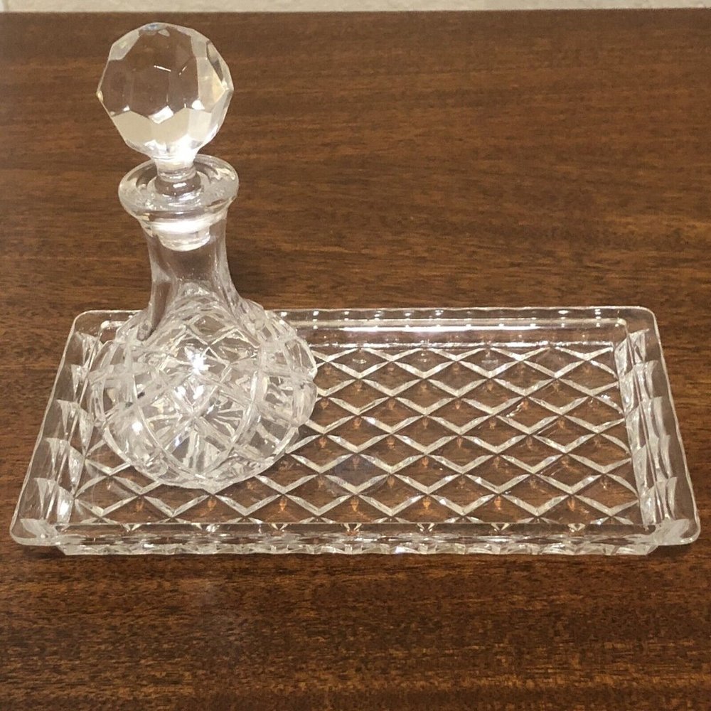 Royal Limited 24% Handcut Lead Crystal Vanity Tray & Perfume Bottle